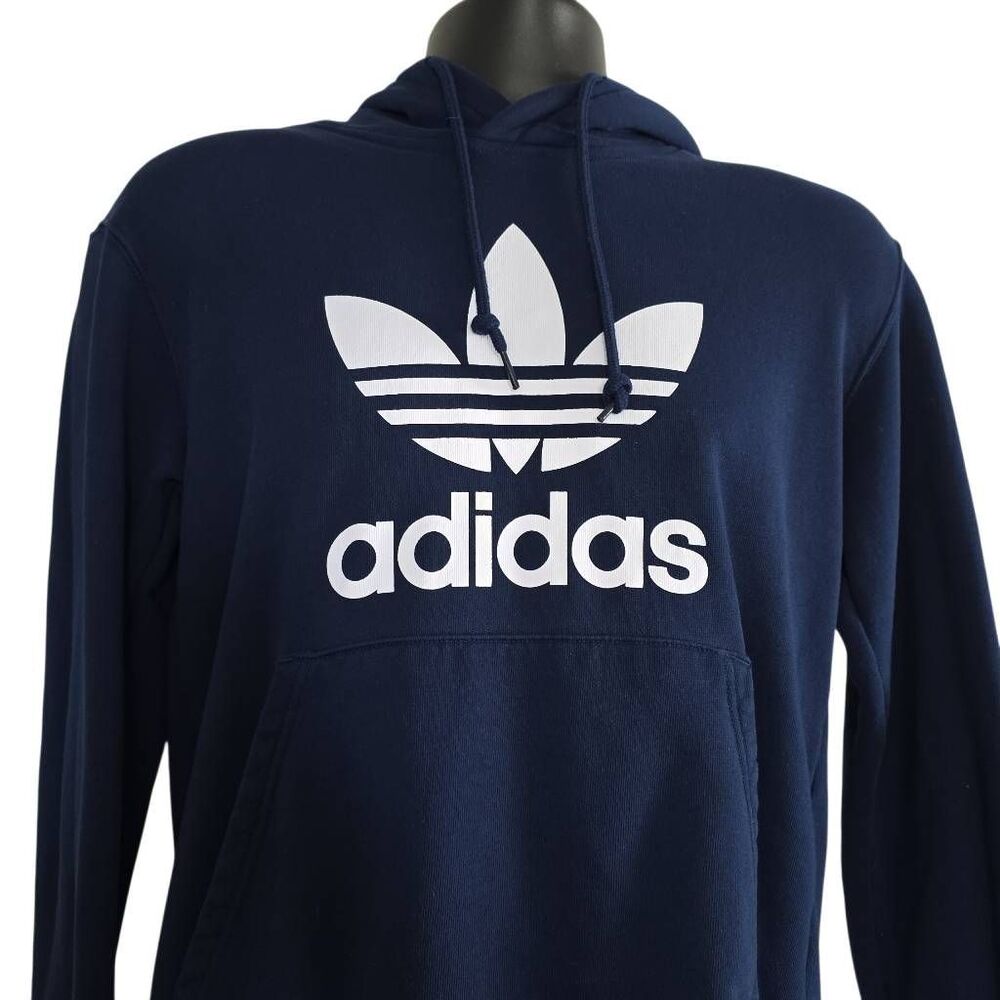Adidas Men's Size Small Navy White Trefoil Logo Pullover Hoodie - Picture 5 of 6